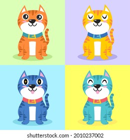 Set of cute cat character cartoon illustration flat design concept.