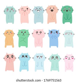 Set of cute cat character design. Vector illustration.
