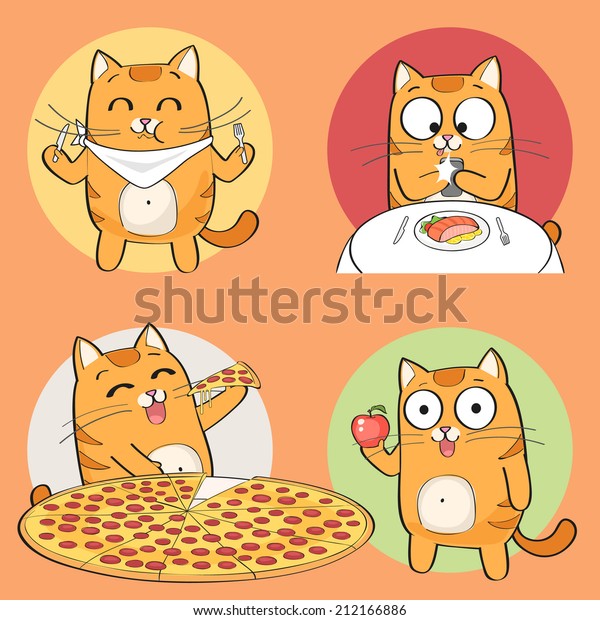 可愛い猫のキャラクターと食べ物 のベクター画像素材 ロイヤリティフリー