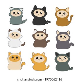 Set of cute cat character. isolated on white background