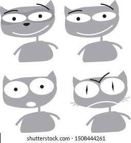 Set of cute cat character with various emotions. Vector illustrations. logo, mascot, sticker, emoji, emoticon.