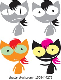 Set of cute cat character with various emotions. Vector illustrations. logo, mascot, sticker, emoji, emoticon.