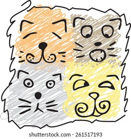 Set of cute cat doodles. Vector illustration.