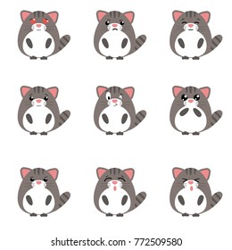 Set of cute cat emoticons with different expressions in simple cartoon style.
