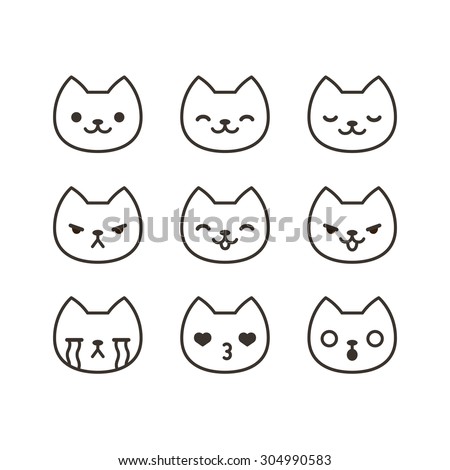 Set of cute cat emoticons with different expressions in simple cartoon style.