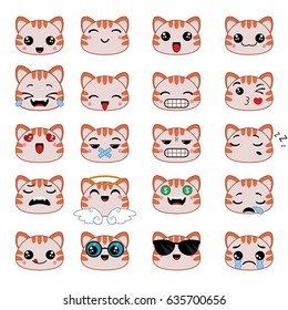 Set of cute cat emoticons. Smile icon set.
