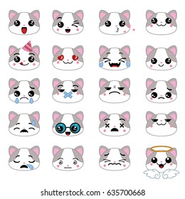 Set of cute cat emoticons. Smile icon set.