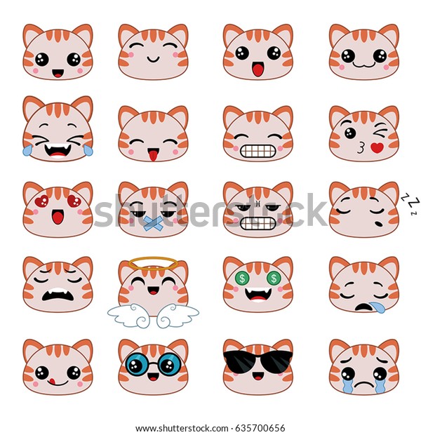 Set Cute Cat Emoticons Smile Icon Stock Vector (Royalty Free) 635700656 ...