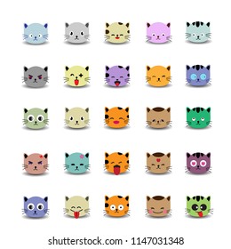 Set of cute cat face with emoticons