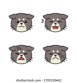 Set of cute cat faces showing different emotions for design.