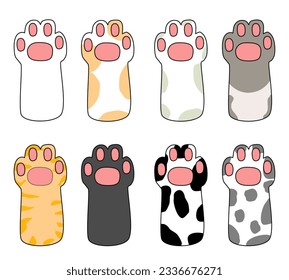 conjunto de diseño vectorial del arte del doodle del pie del gato lindo