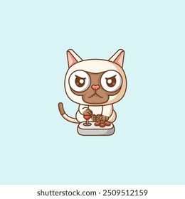 set Cute cat Gamer Playing Game with joystick kawaii chibi character mascot illustration outline style design