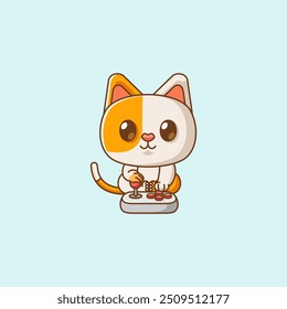 set Cute cat Gamer Playing Game with joystick kawaii chibi character mascot illustration outline style design