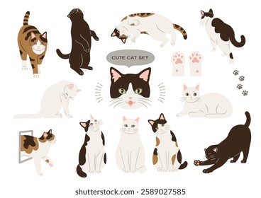 Set of cute cat hand drawn illustrations. Vector illustration
