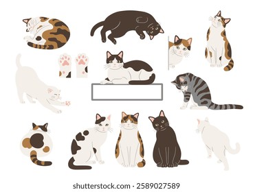 Set of cute cat hand drawn illustrations. Vector illustration