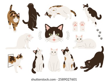 Set of cute cat hand drawn illustrations. Vector illustration