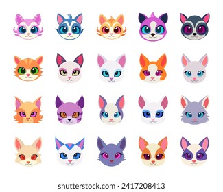 Set of Cute Cat Head Cartoon Vector Illustration. Cat face avatar illustration design