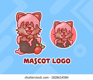 set of cute cat ice cream mascot logo with optional appearance. premium kawaii vector
