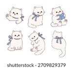 Set of Cute Cat isolated on a white background. Hand drawn Cartoon.