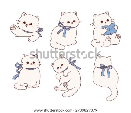Set of Cute Cat isolated on a white background. Hand drawn Cartoon.