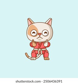 set Cute cat Karate training martial art kawaii chibi character mascot animal sport illustration outline design Icon