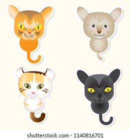Set of cute cat, lovely kittens, Cartoon Style - Vector cartoon Illustration.