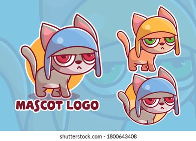 set of cute cat mascot logo with optional apprearance. premium kawaii vector