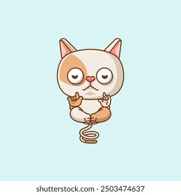 set Cute cat meditation yoga kawaii chibi character mascot illustration outline style design