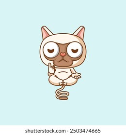 set Cute cat meditation yoga kawaii chibi character mascot illustration outline style design