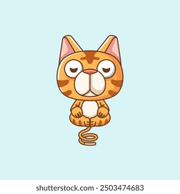 set Cute cat meditation yoga kawaii chibi character mascot illustration outline style design