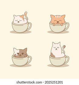 set of cute cat in the mug illustration
