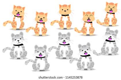 Set Cute Cat on isolate background.Vector illustration.Cute design Cartoon style. Clip arts cartoon for birthday,book,comic,banner, flyer, invitation, poster, web or greeting card.