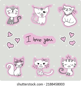 Set with cute cat on a white background. kids print.