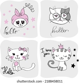 Se coloca con un gato lindo sobre un fondo blanco. los niños imprimen.