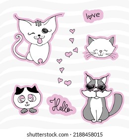 Set with cute cat on a white background. kids print.