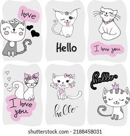 Set with cute cat on a white background. kids print.