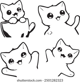 Set of cute cat outline silhouette