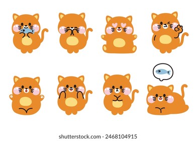 Set of cute cat pastel in various poses and feeling.Pet house animal character cartoon design collection.Fish.Meow lover.Kawaii.Vector.Illustration.