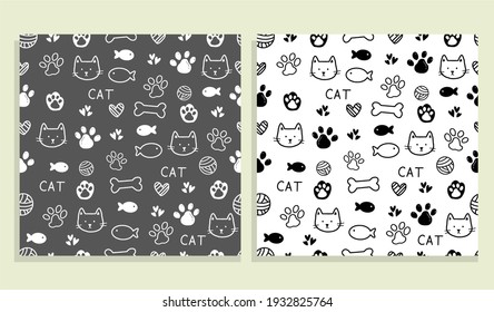 Set of cute cat pattern seamless pattern design background illustration