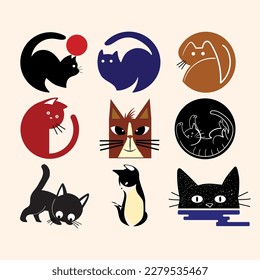 Conjunto de diseño de ilustraciones vectoriales de personajes lindos de animales de compañía de gato.