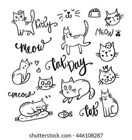 Set of Cute cat. Pet animal vector illustration