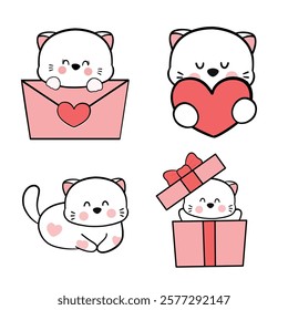 Set of cute cat for valentine's day .