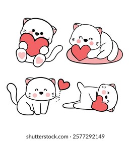 Set of cute cat for valentine's day .