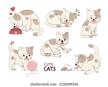 set of cute cat in various action