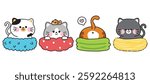 Set of cute cat in various poses stay in pet nest.Meow.Pet animal character cartoon design.Kawaii.Vector.Illustration.