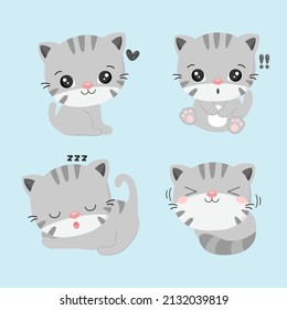 Set of cute cat in various poses.