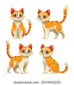 Set of cute cat in various poses. Vector cartoon illustration