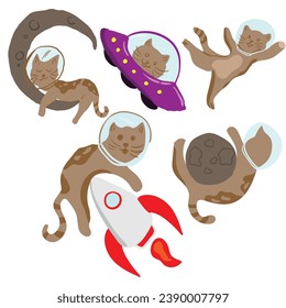 conjunto de lindos gatos astonaut en el espacio fondo blanco