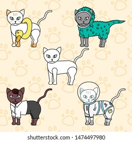 set of cute cats, baby vector illustration. seamless background. doodle cats.