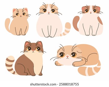 Set of cute cats. Cartoon cats in different poses and different colors. Flat vector illustration.